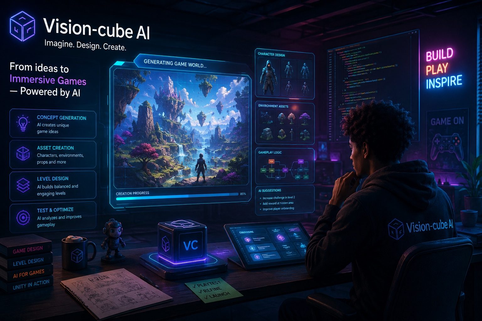 VisionCube AI game creation concept imagery